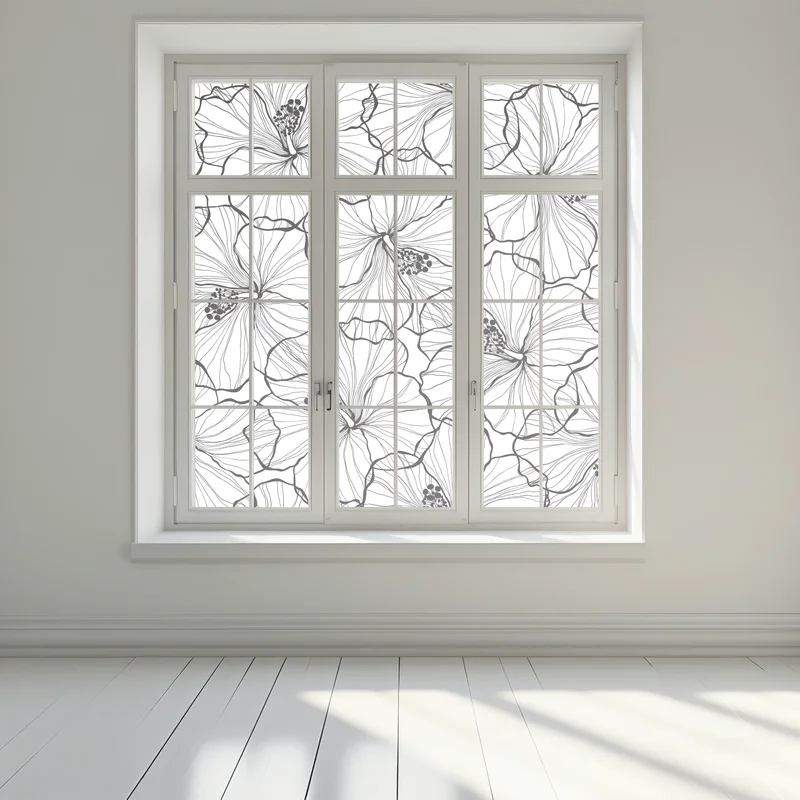 Fensteraufkleber schwarzweißes hibiskus line art muster Fensteraufkleber schwarzweißes hibiskus line art muster