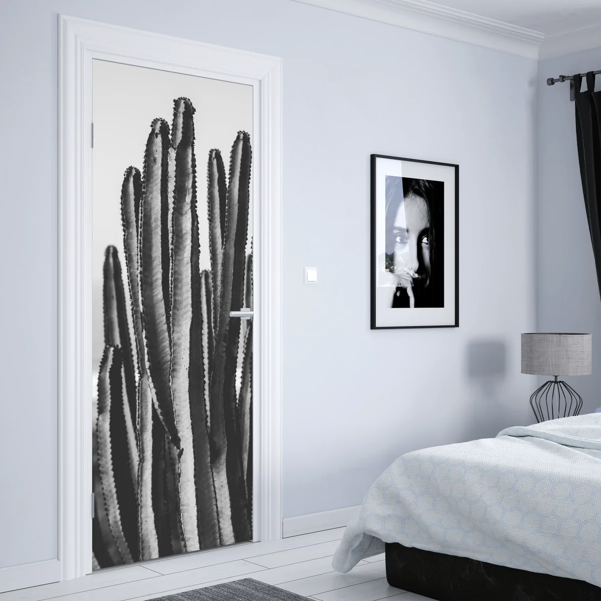 Türaufkleber schwarzweiß kaktus nahaufnahme Türaufkleber schwarzweiß kaktus nahaufnahme