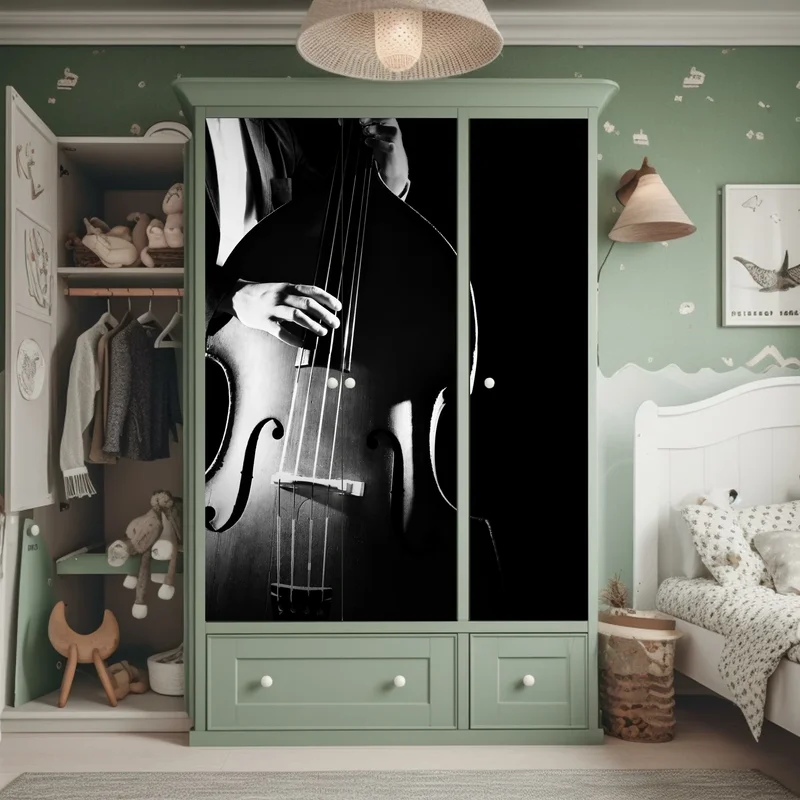 Schrankaufkleber kontrabassist im dramatischen licht