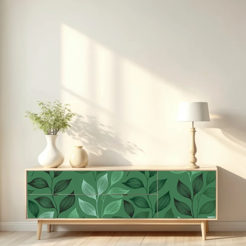Repositionierbarer Aufkleber grünes botanisches blättermuster