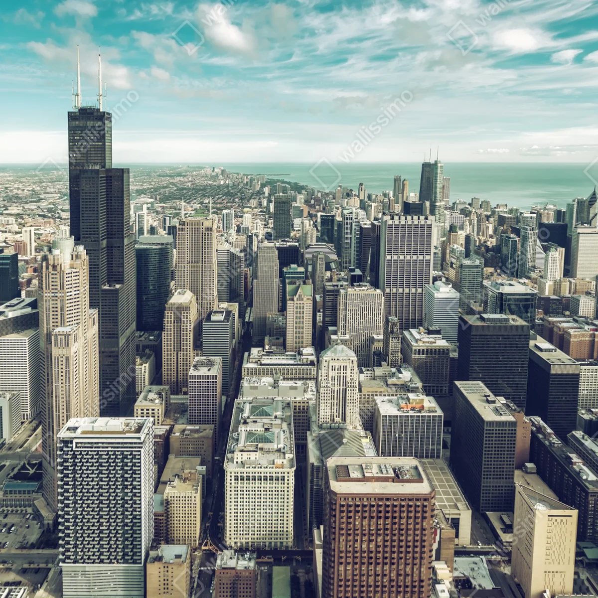 Fototapete Chicago luftaufnahme skyline in türkis vintage-tönen Fototapete Chicago luftaufnahme skyline in türkis vintage-tönen