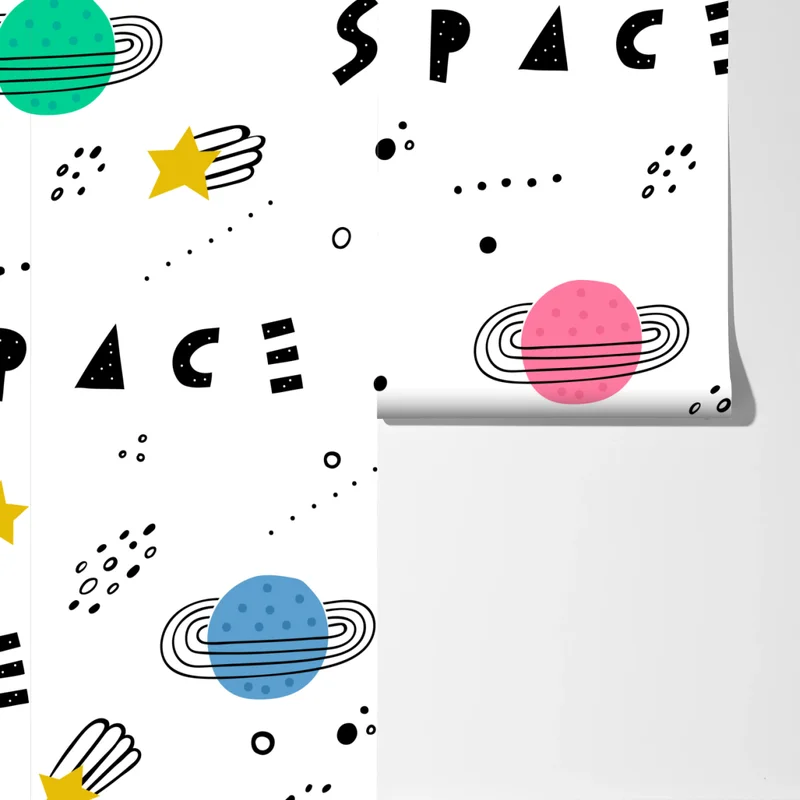 Fototapete verspieltes weltraummuster mit planeten Fototapete verspieltes weltraummuster mit planeten