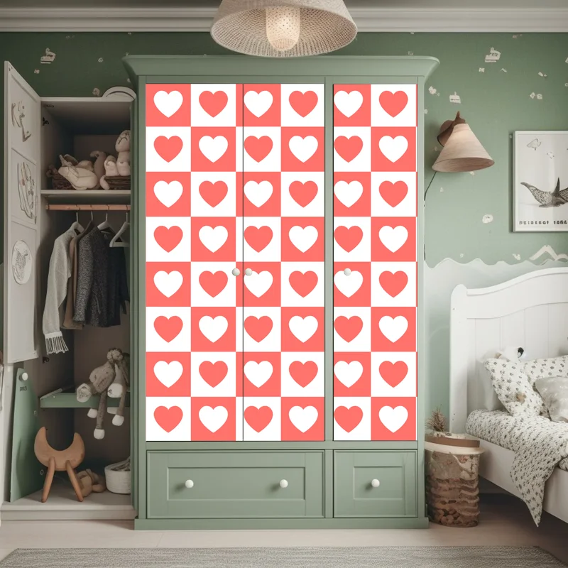 Schrankaufkleber rosa herzen schachbrettmuster