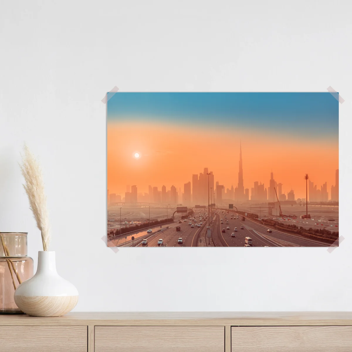 Poster Dubai skyline bei sonnenaufgang Poster Dubai skyline bei sonnenaufgang