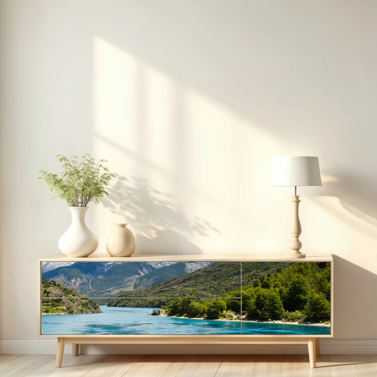 Repositionierbarer Aufkleber türkisfarbener bergsee mit schneebedeckten gipfeln Repositionierbarer Aufkleber türkisfarbener bergsee mit schneebedeckten gipfeln