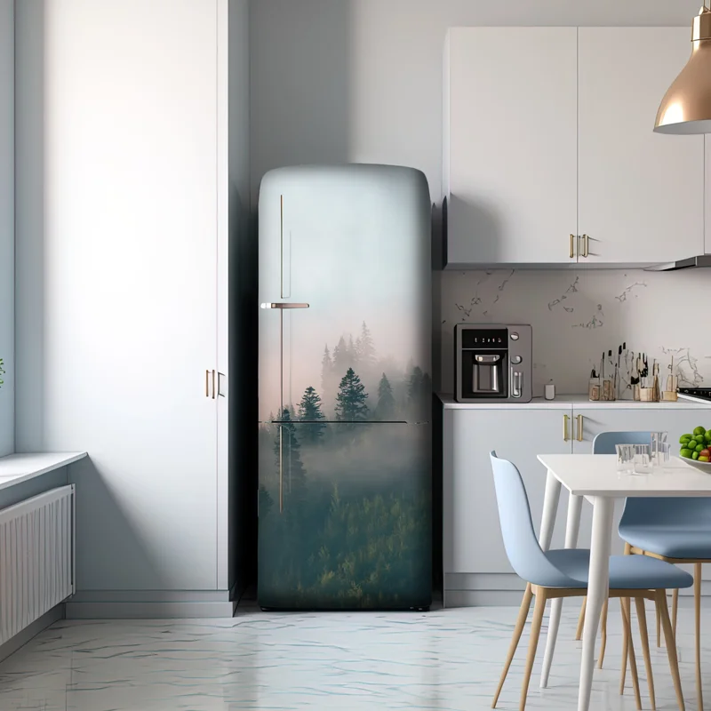 Kühlschrankaufkleber nebliger morgenwald