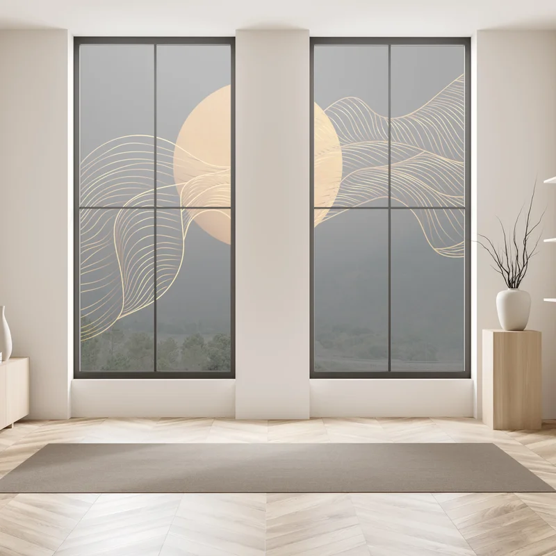 Fensteraufkleber goldene wellen auf schwarzem grund — abstrakte komposition Fensteraufkleber goldene wellen auf schwarzem grund — abstrakte komposition