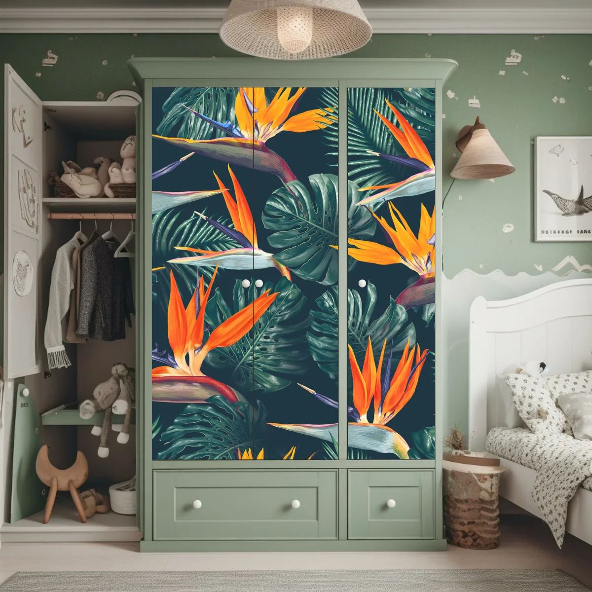 Schrankaufkleber tropisches muster mit strelitzie Schrankaufkleber tropisches muster mit strelitzie