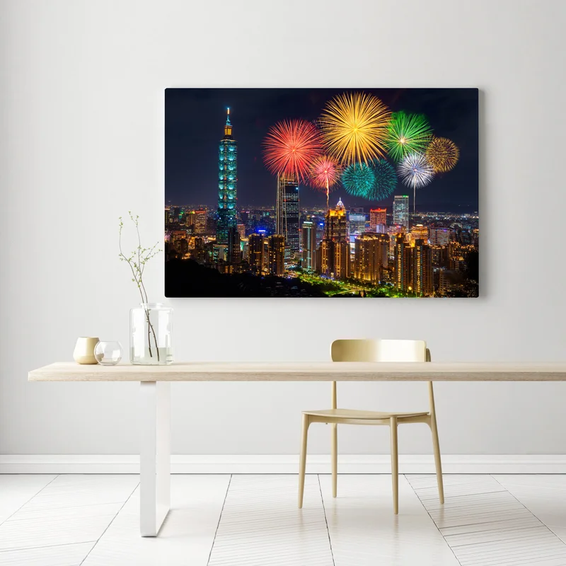 Leinwandbild Taipeh feuerwerk über der stadtsilhouette • Leinwandbilder bei Wallnifity® Leinwandbild Taipeh feuerwerk über der stadtsilhouette • Leinwandbilder bei Wallnifity®
