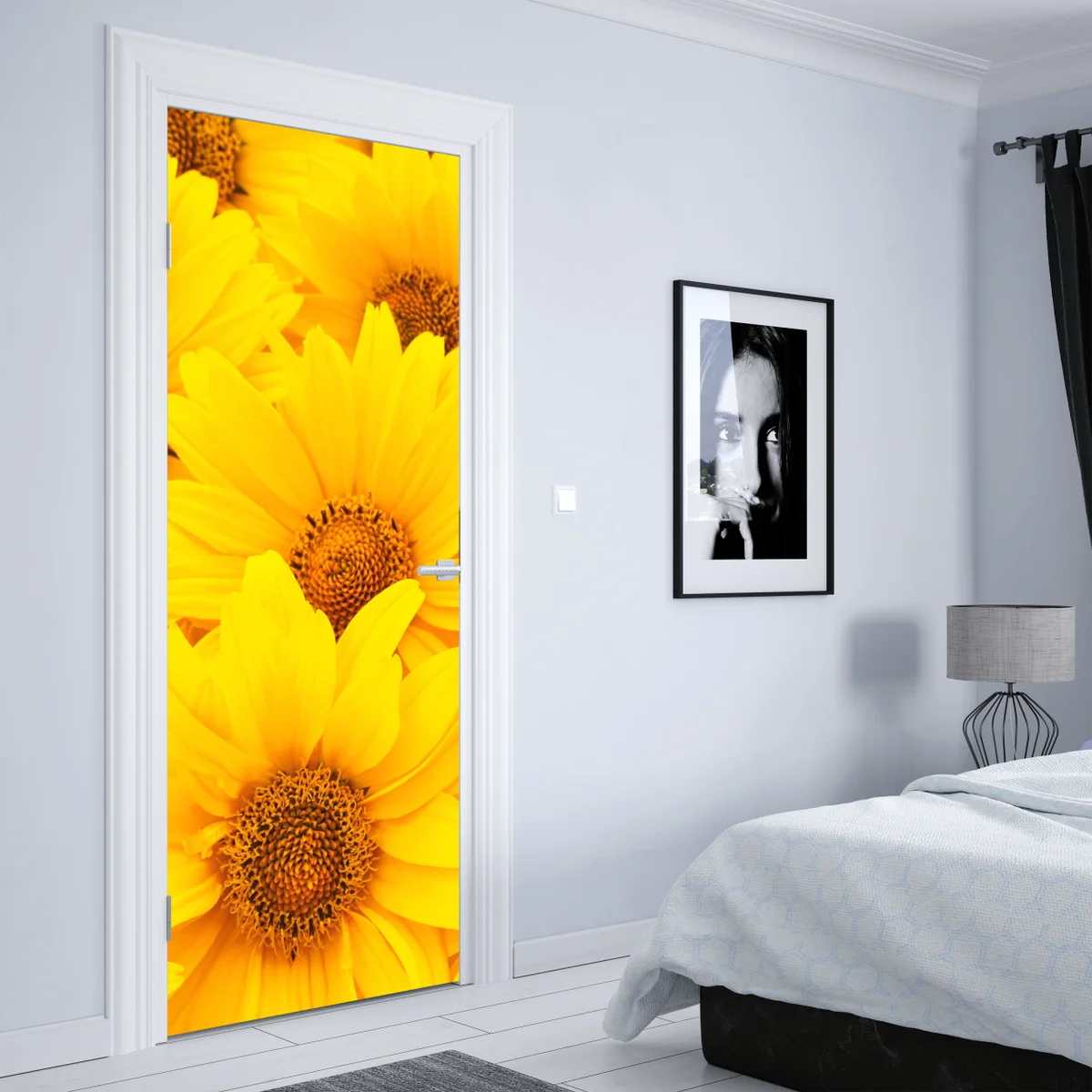 Türaufkleber leuchtende gelbe sonnenblumen in nahaufnahme Türaufkleber leuchtende gelbe sonnenblumen in nahaufnahme