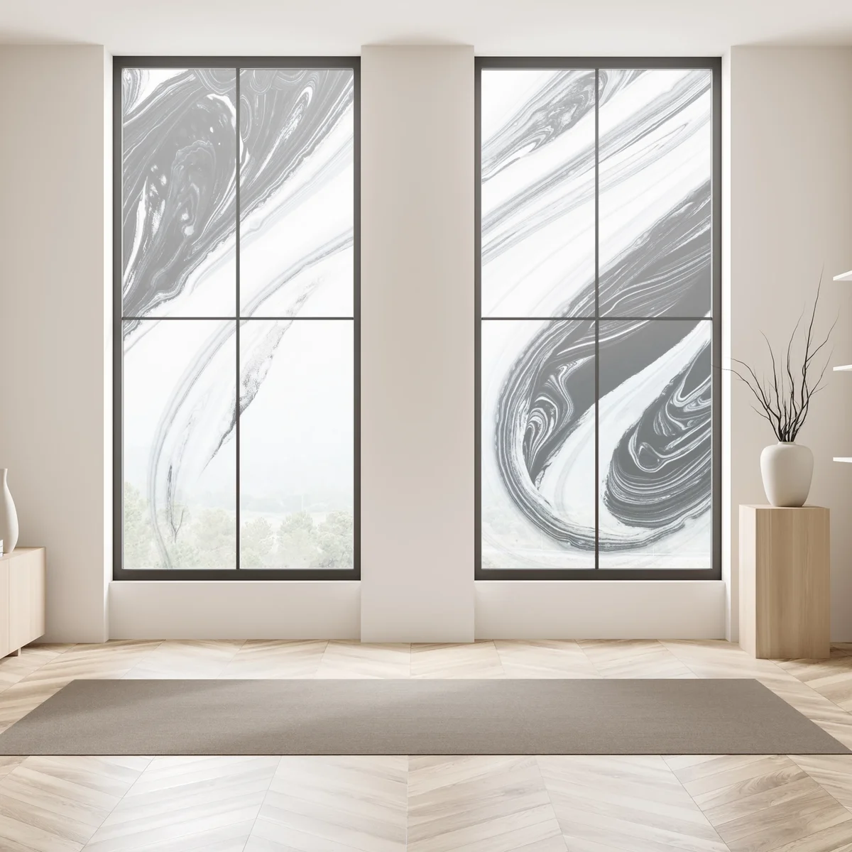 Fensteraufkleber monochromer marmorswirbel Fensteraufkleber monochromer marmorswirbel