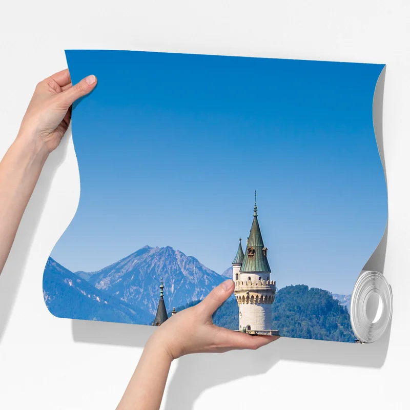Fototapeta zamek Neuschwanstein w alpejskim krajobrazie Fototapeta zamek Neuschwanstein w alpejskim krajobrazie
