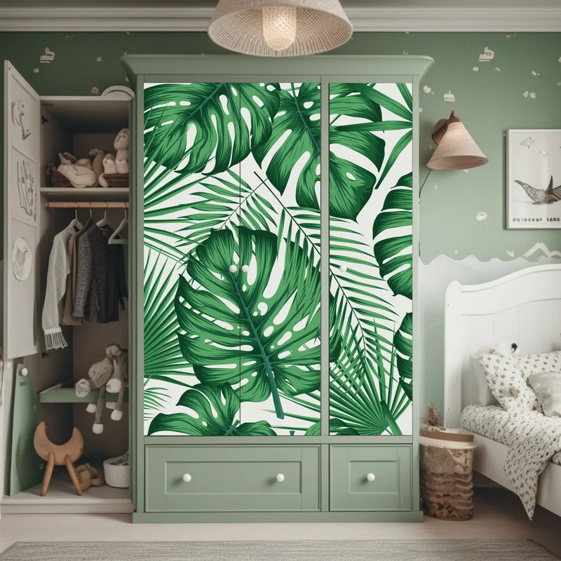Schrankaufkleber tropisches monstera- und palmblättermuster