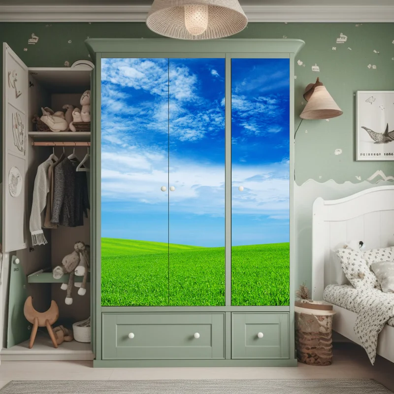 Schrankaufkleber grüne wiese unter blauem himmel