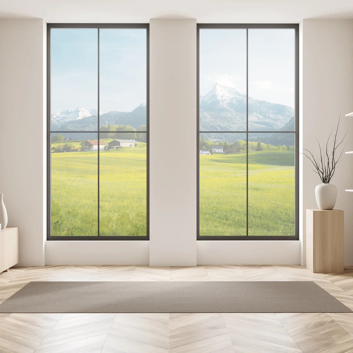 Fensteraufkleber alpwiese unter schneebedeckten gipfeln Fensteraufkleber alpwiese unter schneebedeckten gipfeln