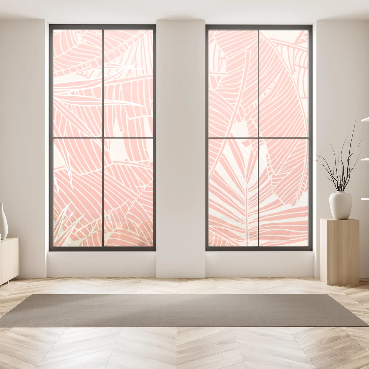 Fensteraufkleber korallenfarbenes tropisches blattmuster Fensteraufkleber korallenfarbenes tropisches blattmuster