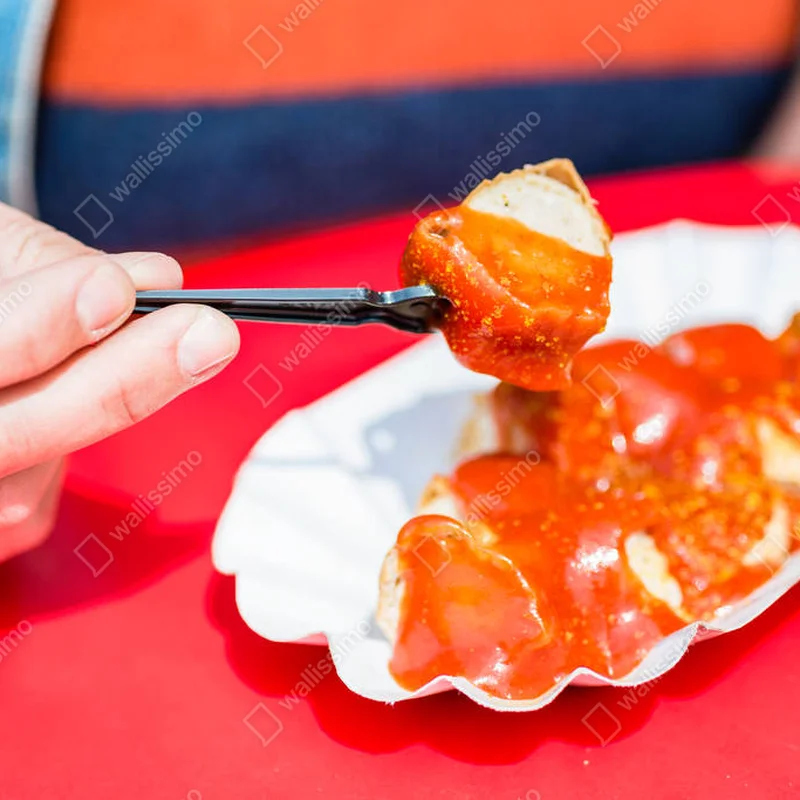 Leinwandbild Currywurst essen in Berlin • Leinwandbilder bei Wallnifity® Leinwandbild Currywurst essen in Berlin • Leinwandbilder bei Wallnifity®