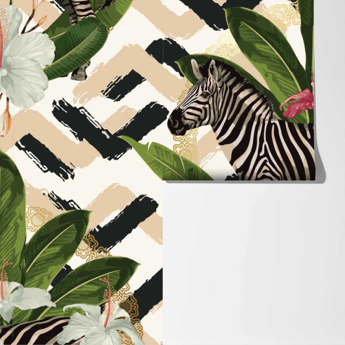 Fototapete vintage tropisches muster mit zebra und hibiskus Fototapete vintage tropisches muster mit zebra und hibiskus