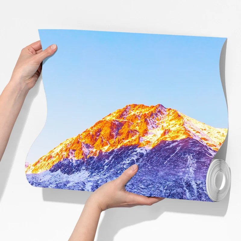 Fototapete sonnenbeschienene berge über gefrorenem alpensee Fototapete sonnenbeschienene berge über gefrorenem alpensee