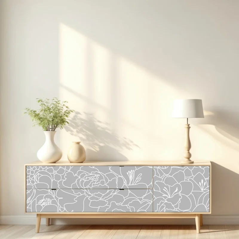 Repositionierbarer Aufkleber subtiles graues blumenlinienmuster