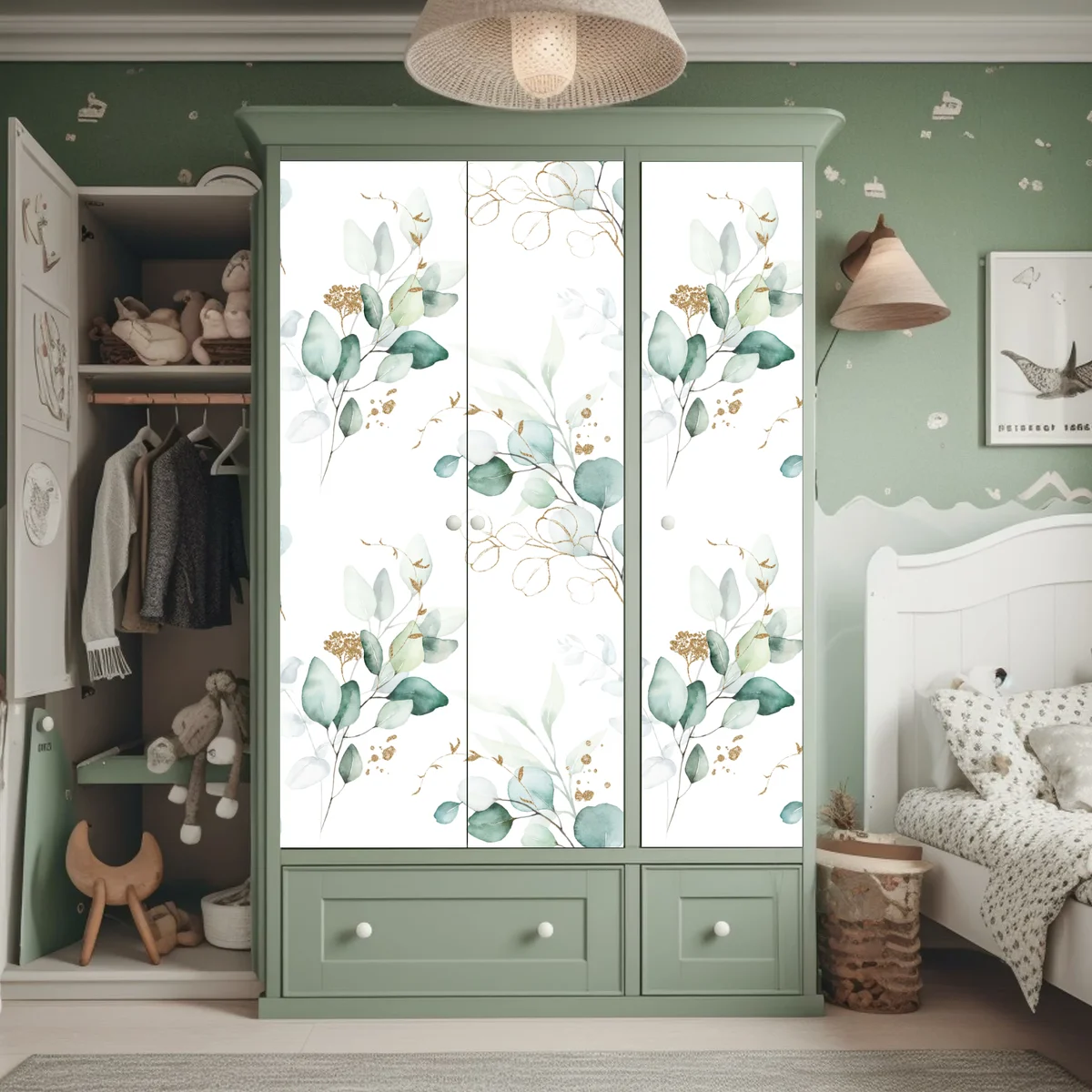Schrankaufkleber eukalyptus aquarell muster in grüntönen Schrankaufkleber eukalyptus aquarell muster in grüntönen