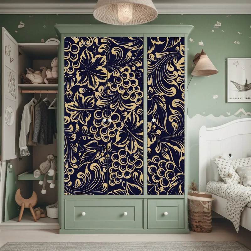 Schrankaufkleber elegantes barockes weintraubenmuster in gold Schrankaufkleber elegantes barockes weintraubenmuster in gold