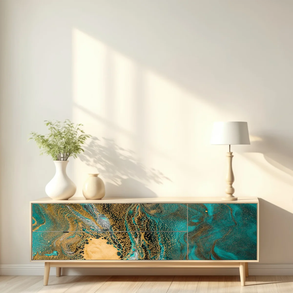 Repositionierbarer Aufkleber türkis und gold fließende abstraktion Repositionierbarer Aufkleber türkis und gold fließende abstraktion