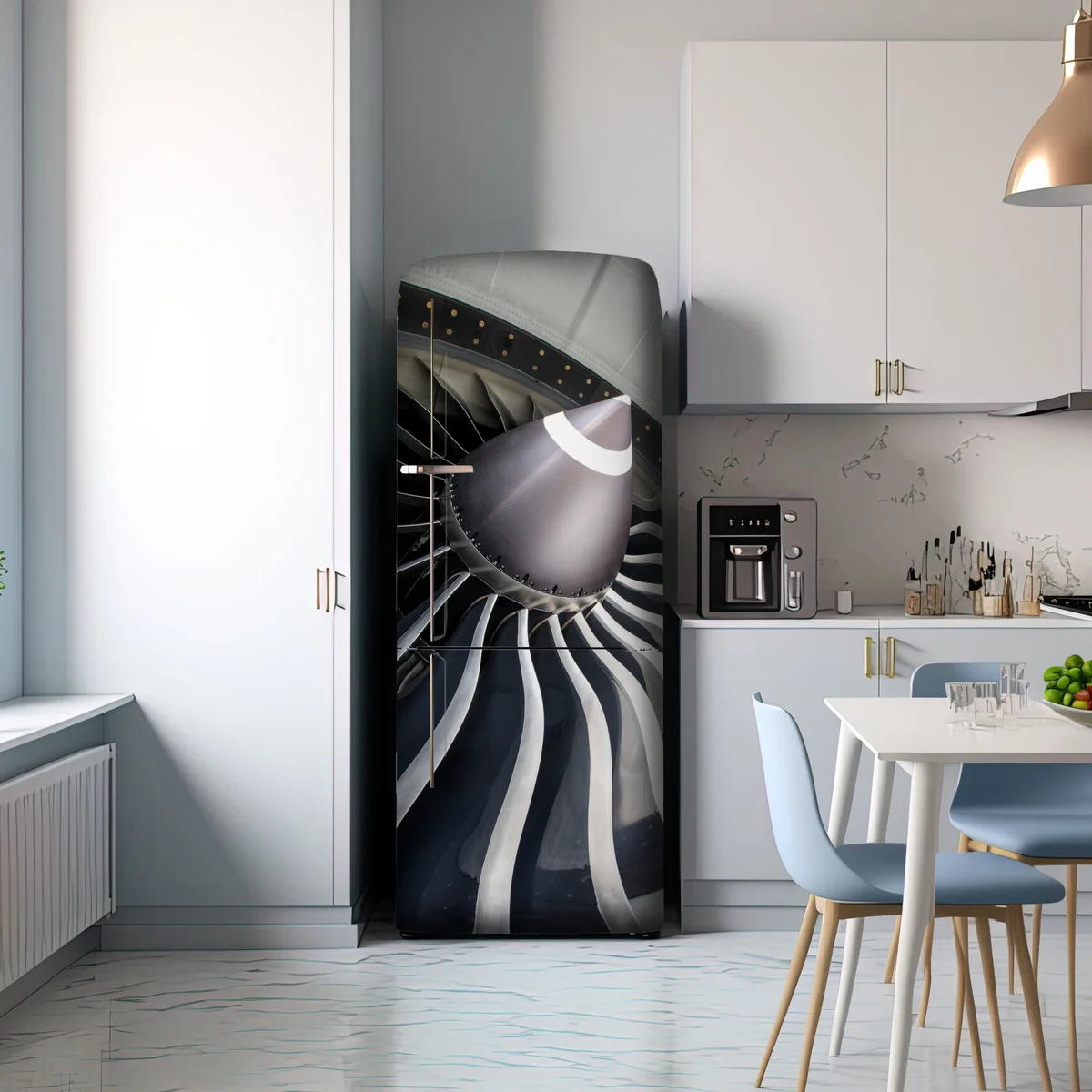 Kühlschrankaufkleber nahaufnahme turbinenblätter des jettriebwerks Kühlschrankaufkleber nahaufnahme turbinenblätter des jettriebwerks