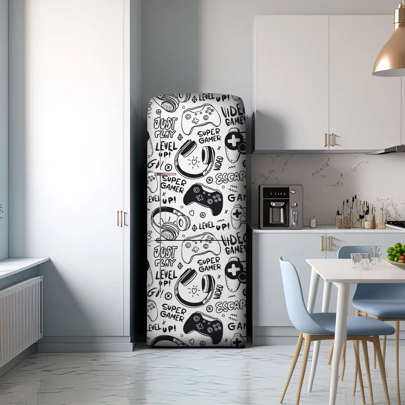 Kühlschrankaufkleber doodle-muster mit videospiel-controllern
