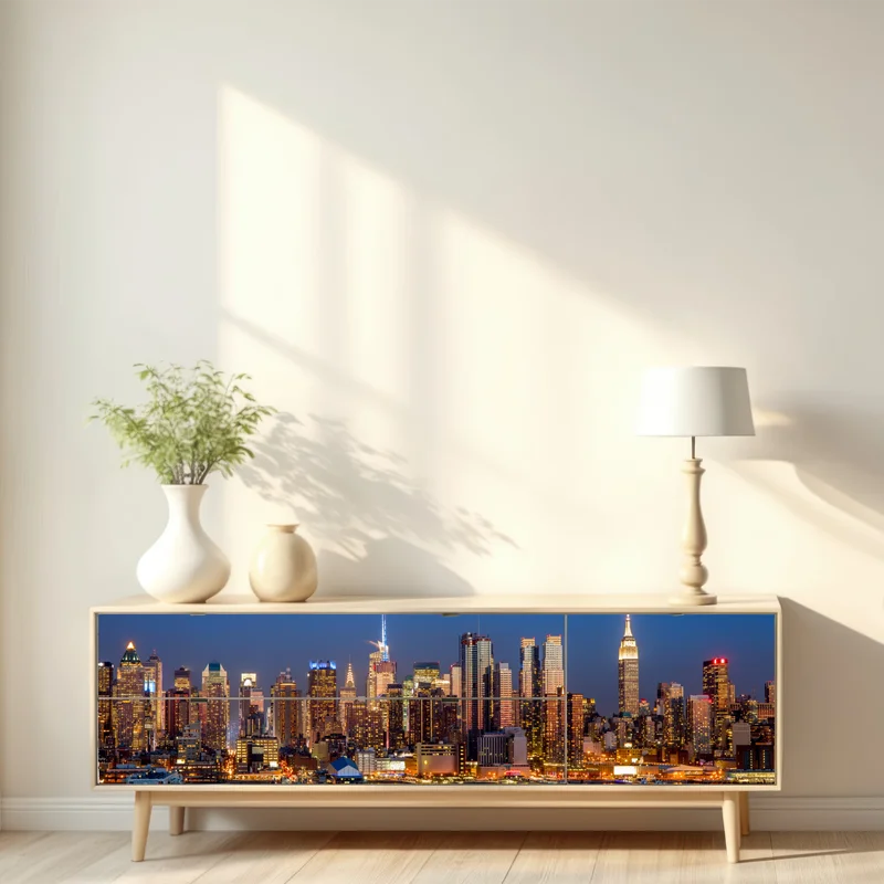 Repositionierbarer Aufkleber panorama von New York bei dämmerung