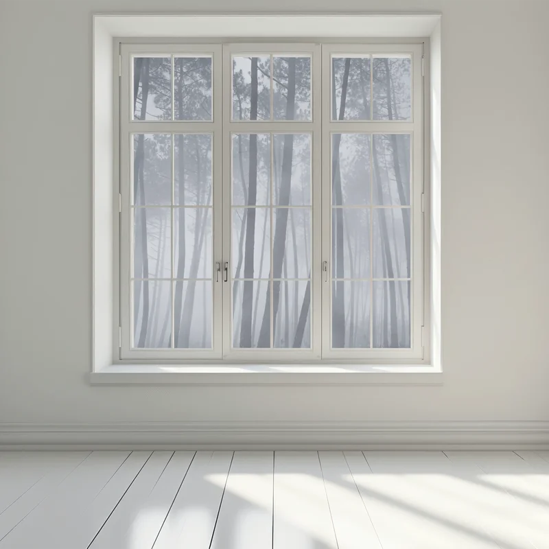 Fensteraufkleber nebliger kiefernwald bei nacht