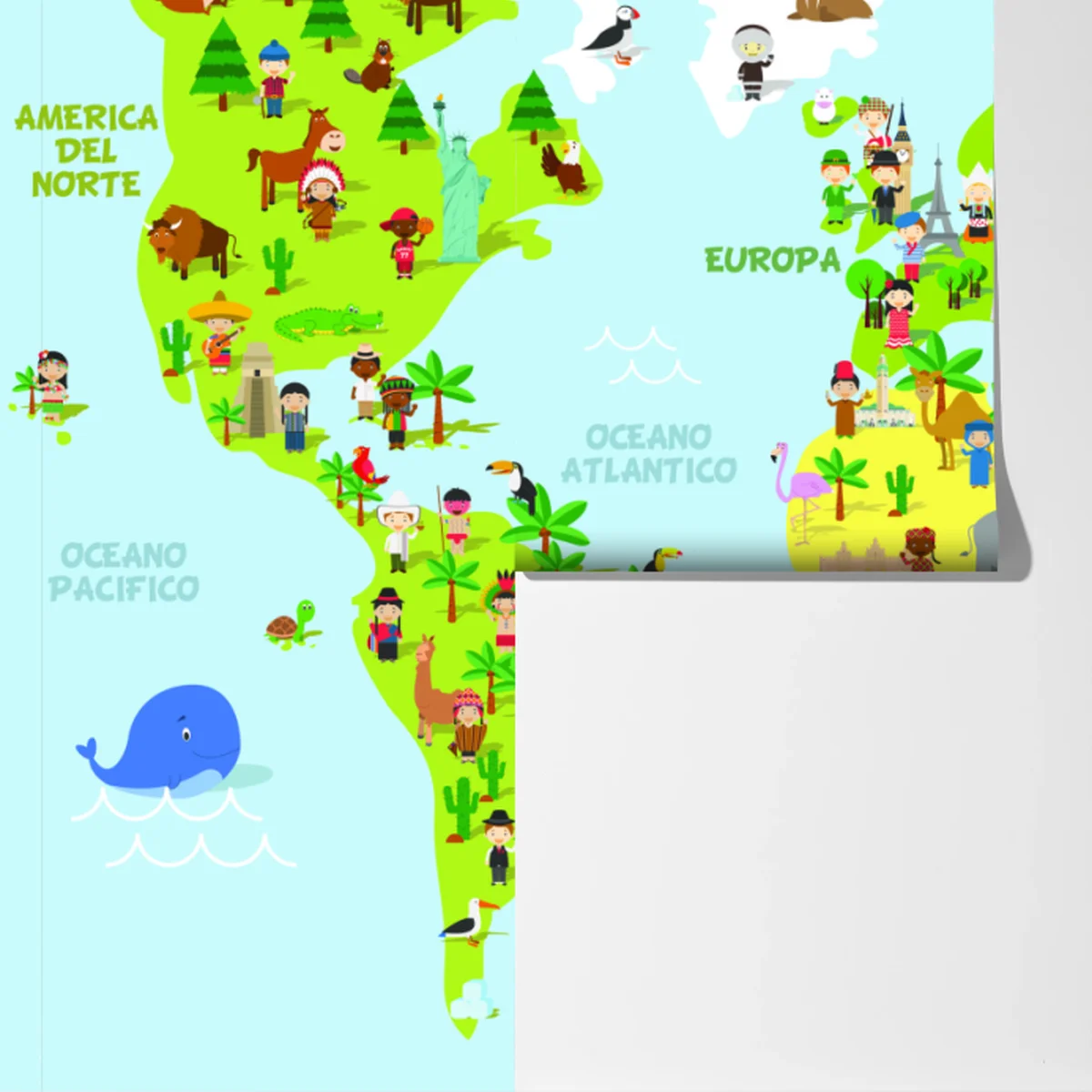 Fototapeta kolorowa ilustrowana mapa świata dla dzieci Fototapeta kolorowa ilustrowana mapa świata dla dzieci