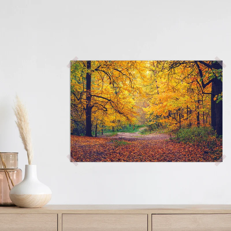 Poster goldener herbstweg im wald • Poster bei Wallnifity® Poster goldener herbstweg im wald • Poster bei Wallnifity®