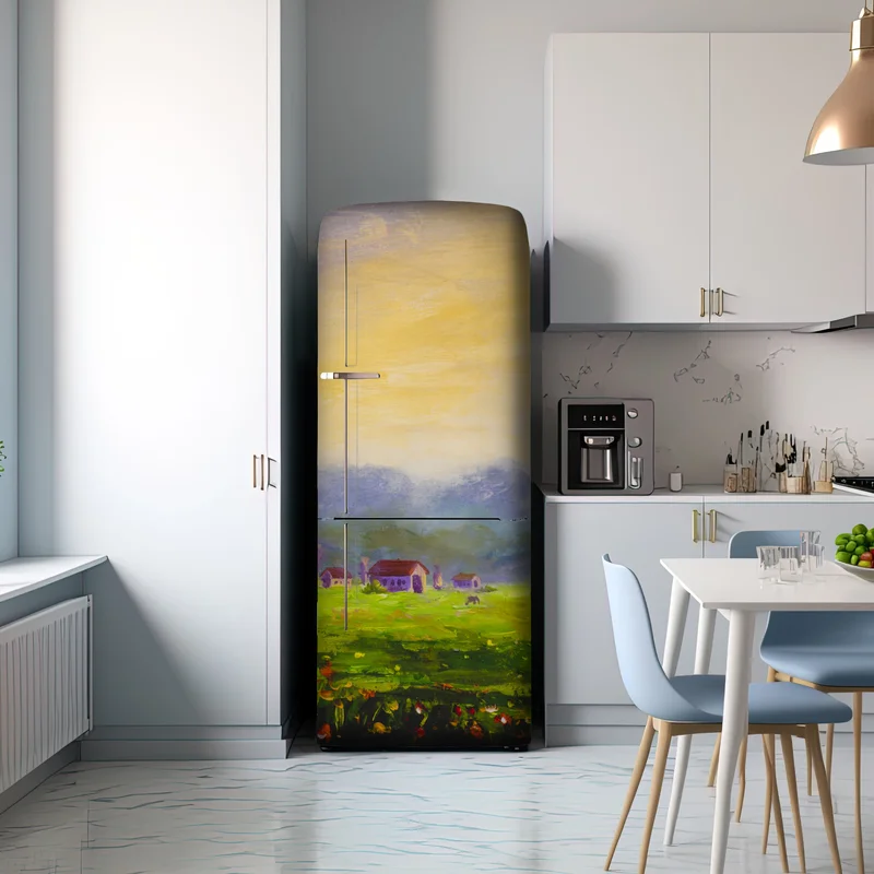 Kühlschrankaufkleber sonnenaufgang über der sommerwiese