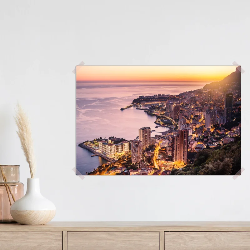 Poster sonnenuntergang über der städtischen küstenlinie Poster sonnenuntergang über der städtischen küstenlinie