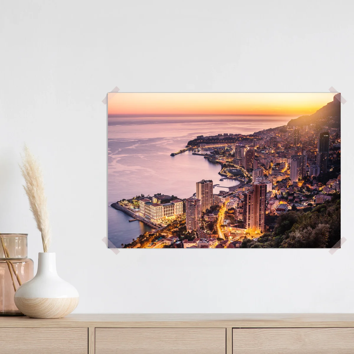 Poster sonnenuntergang über der städtischen küstenlinie Poster sonnenuntergang über der städtischen küstenlinie