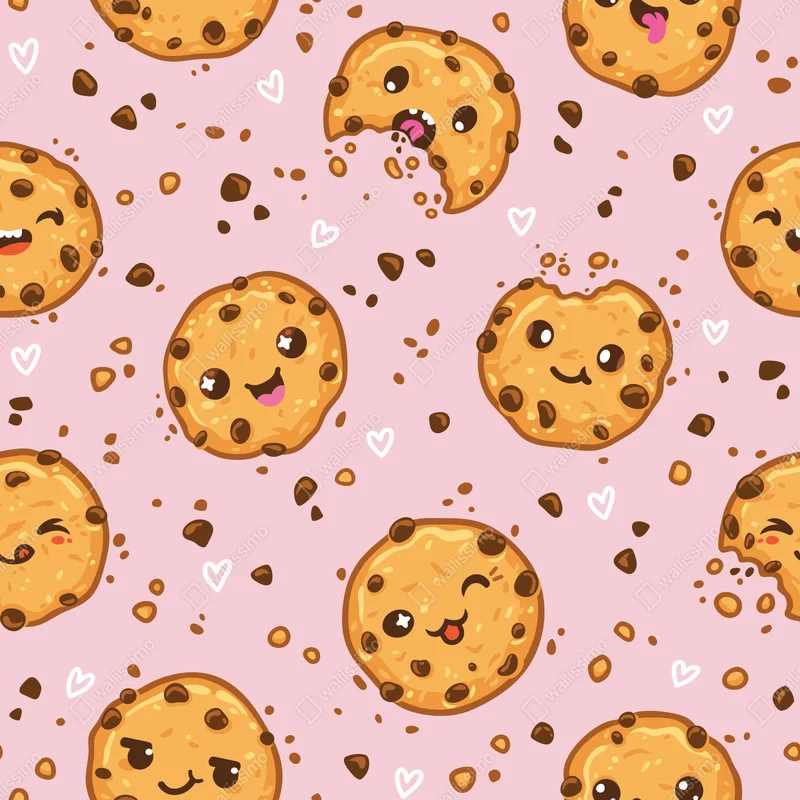 Fototapete niedliches kawaii-keksmuster auf rosa hintergrund Fototapete niedliches kawaii-keksmuster auf rosa hintergrund