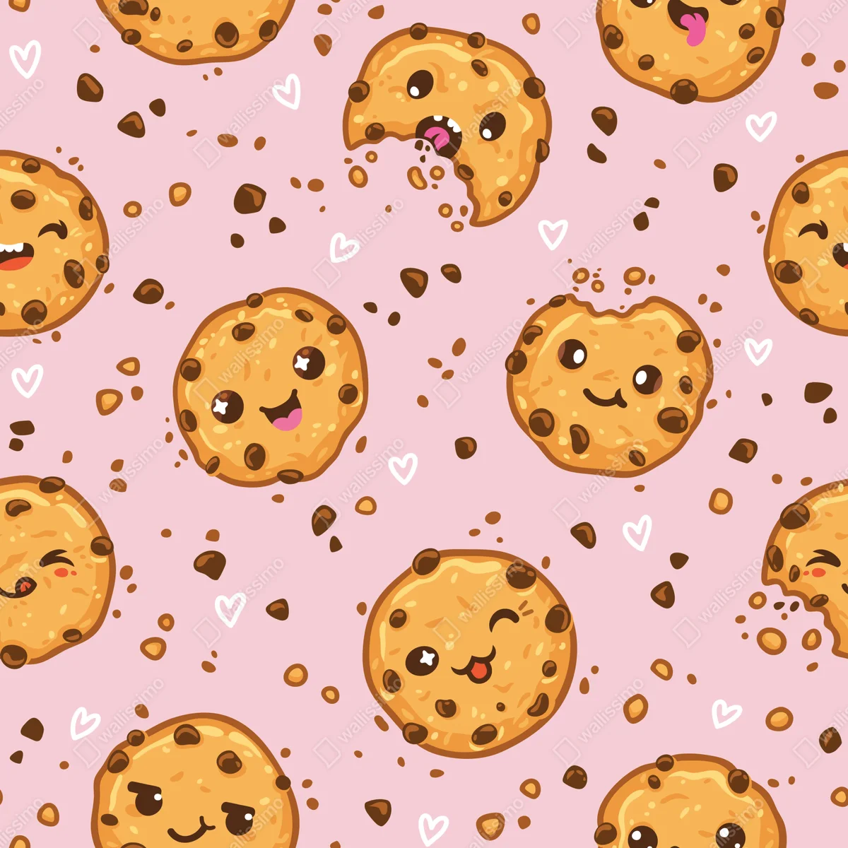 Fototapete niedliches kawaii-keksmuster auf rosa hintergrund Fototapete niedliches kawaii-keksmuster auf rosa hintergrund