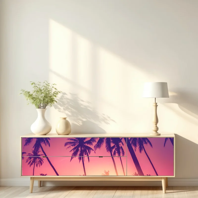 Repositionierbarer Aufkleber tropischer sonnenuntergang mit palmensilhouette