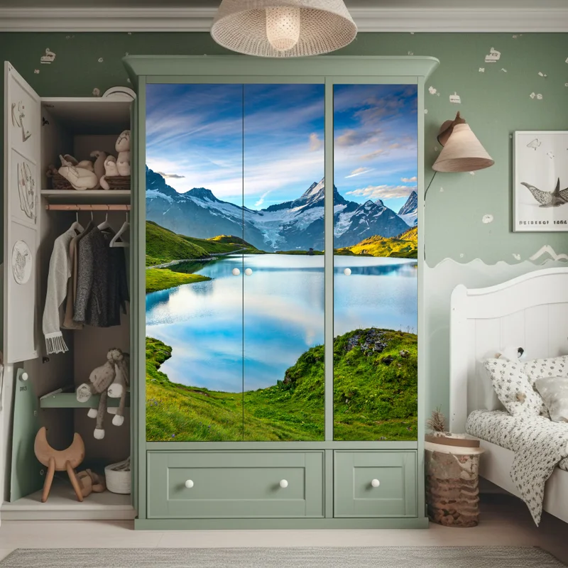 Schrankaufkleber ruhiger alpensee vor dem Wetterhorn, Schweiz