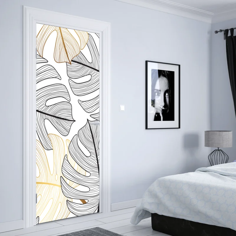 Türaufkleber monstera-blattmuster mit goldakzenten