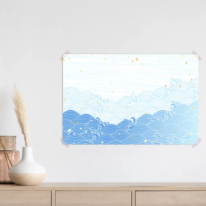 Poster ruhige blaue wellen mit goldakzenten Poster ruhige blaue wellen mit goldakzenten