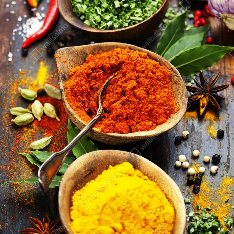 Naklejka na laptopa żywe przyprawy i zioła na drewnie Naklejka na laptopa żywe przyprawy i zioła na drewnie