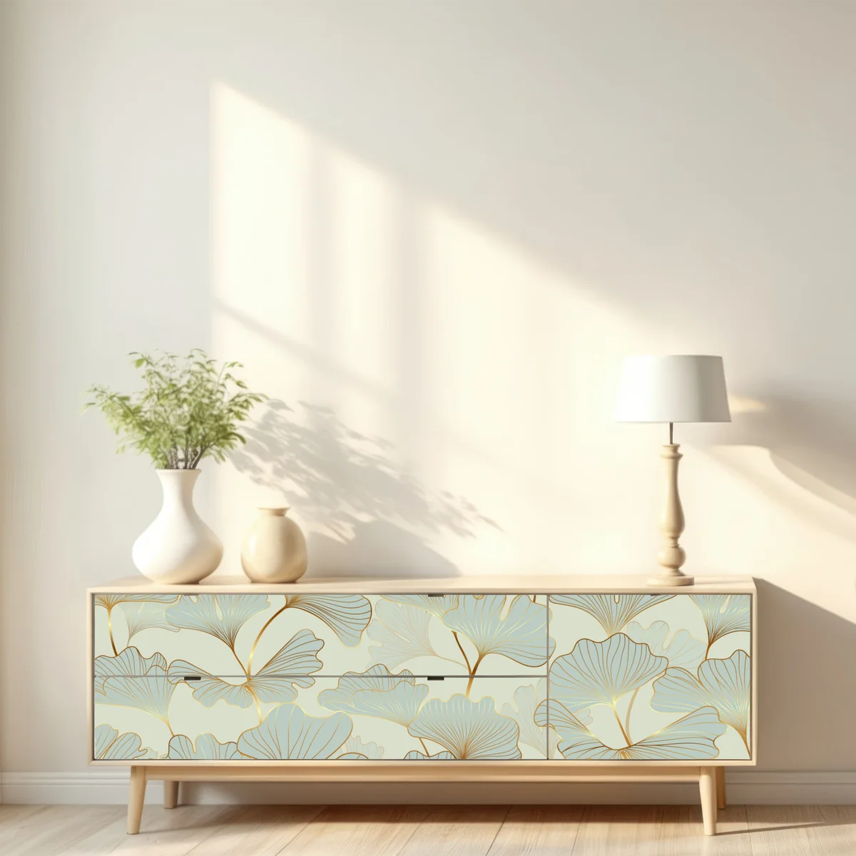 Repositionierbarer Aufkleber pastell ginkgo blättermuster mit goldakzenten Repositionierbarer Aufkleber pastell ginkgo blättermuster mit goldakzenten