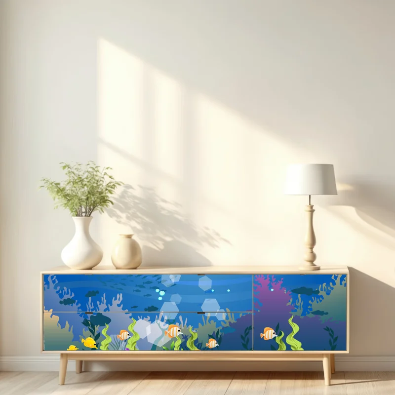 Repositionierbarer Aufkleber verspielte unterwasserwelt mit korallenriff