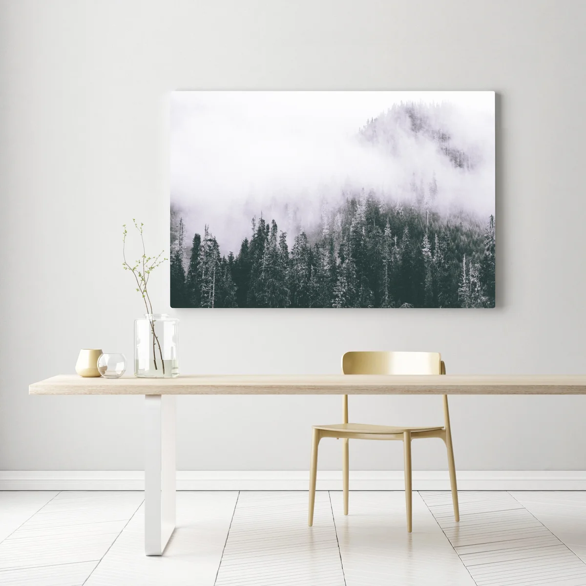 Leinwandbild nebliger immergrüner wald Leinwandbild nebliger immergrüner wald