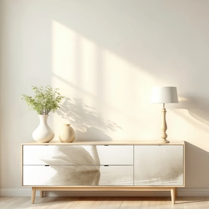 Repositionierbarer Aufkleber eleganter schwan im nebel