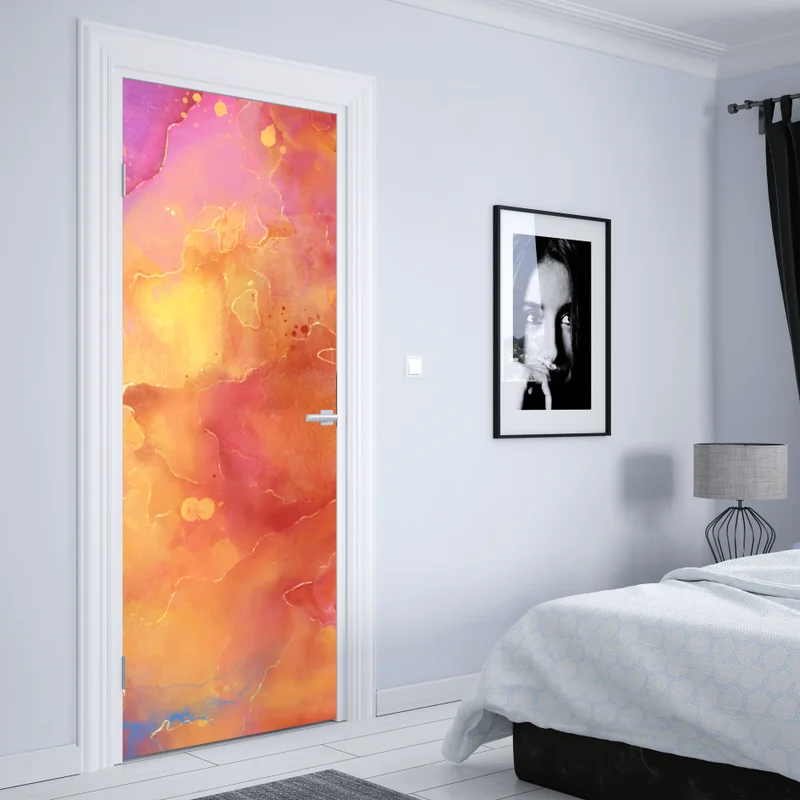 Türaufkleber lebhafte aquarell-abstraktion in warmen tönen