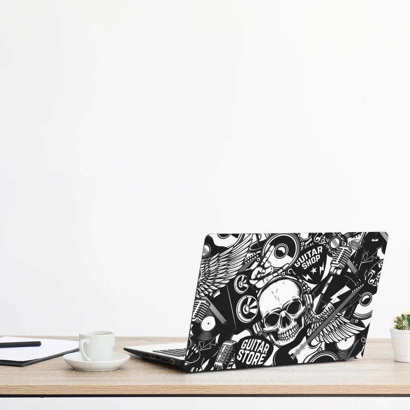 Naklejka na laptopa rockowy kolaż z czaszką i gitarami