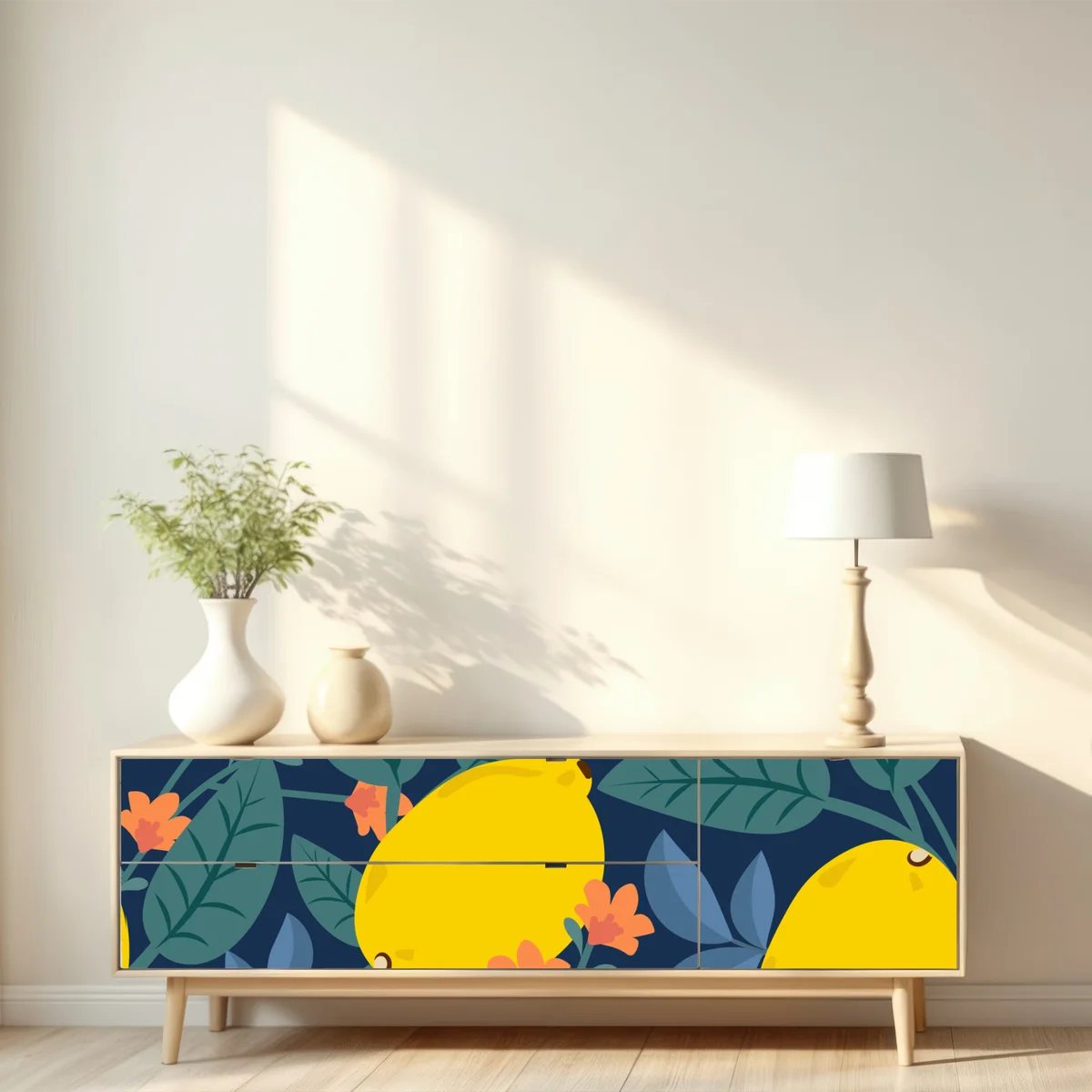 Repositionierbarer Aufkleber leuchtendes botanisches zitronenmuster Repositionierbarer Aufkleber leuchtendes botanisches zitronenmuster